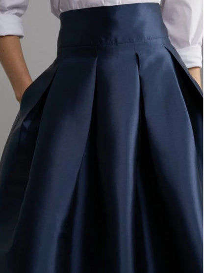 A-Line High Waisted Pleated Solid Color Zipper Skirts Bottoms