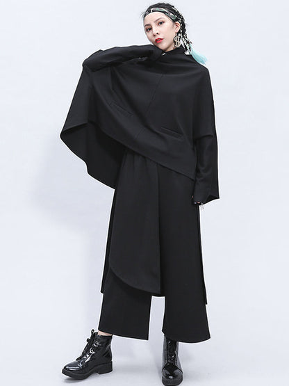 Unregelmäßige, elastische Taille, weites Bein, einfarbige Hose 