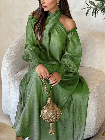 Loose Solid Color Long Sleeves Maxi Dresses