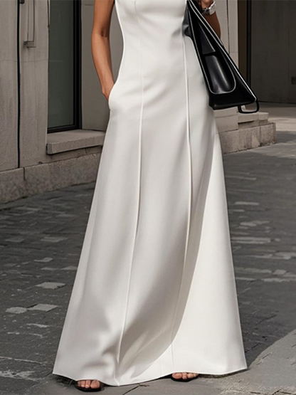Sleeveless Solid Color Round-Neck Maxi Dresses