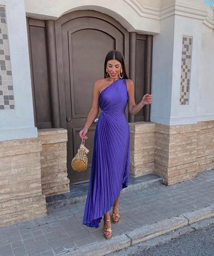 Peony | Women's Wedding Guest One Shoulder Asymmetric Midi Dress Evening