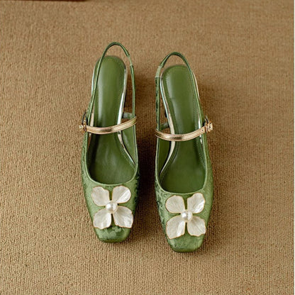 Isabeau | Women's Floral Mary Jane Pumps Block Heel Jacquard Strap