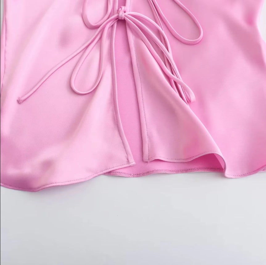 Women Satin Loose Tie Bow Blouse | Long Sleeve Silk Casual Shirt