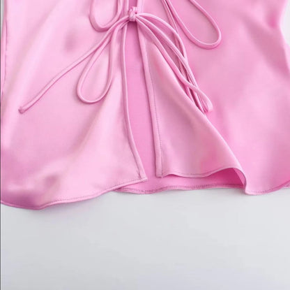 Women Satin Loose Tie Bow Blouse | Long Sleeve Silk Casual Shirt