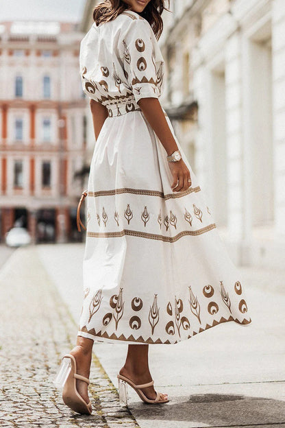 Savannah | Women's Boho Print Belted Midi Dress