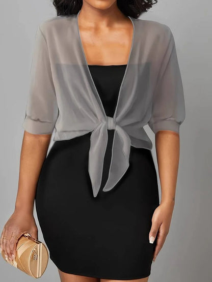 Brisa | Women's Tie Front Sheer Blouse Open Front 3/4 Sleeve Top