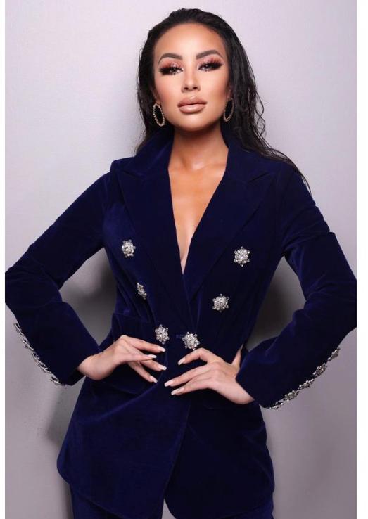 BERTA V Neck Long Sleeve 2 Piece Suit