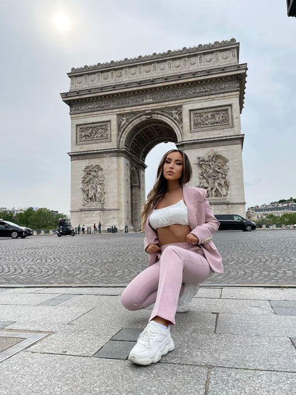 CRISTINA Pink V Neck Long Sleeve Maxi Bodycon Set