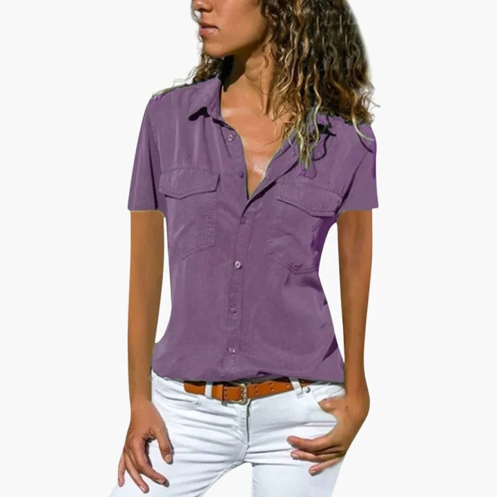 Scout | Women's Short Sleeve Button-Down Shirt Collar Blouse Top
