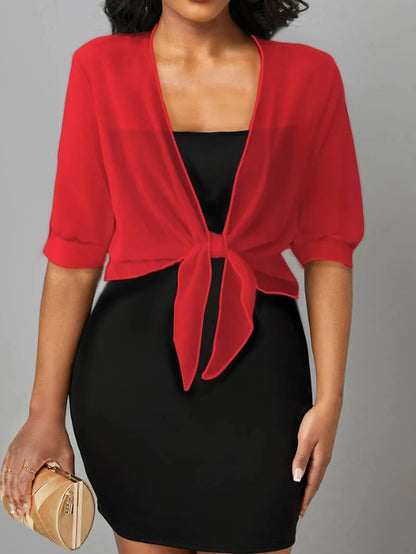 Brisa | Women's Tie Front Sheer Blouse Open Front 3/4 Sleeve Top