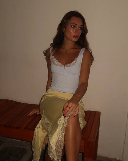 Women Lace Trim Tank Top | V-Neck | Crop Top | Y2k