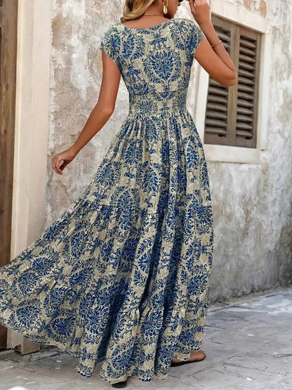 Sienna | Women's Smocked Boho Print Tiered Maxi Dress