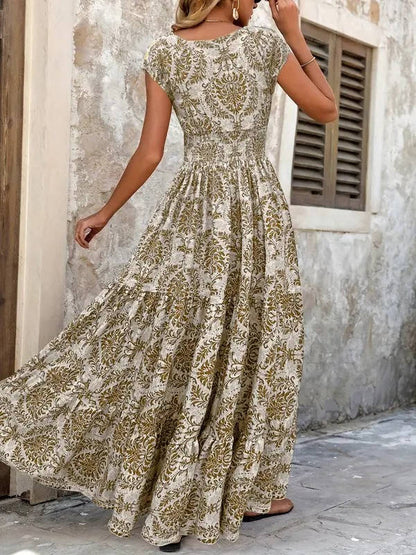 Sienna | Women's Smocked Boho Print Tiered Maxi Dress