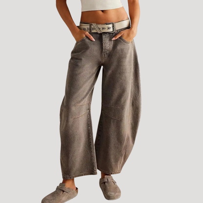 Isadora | Women's Leopard Print Barrel Leg Wide Jeans