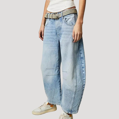 Isadora | Women's Leopard Print Barrel Leg Wide Jeans