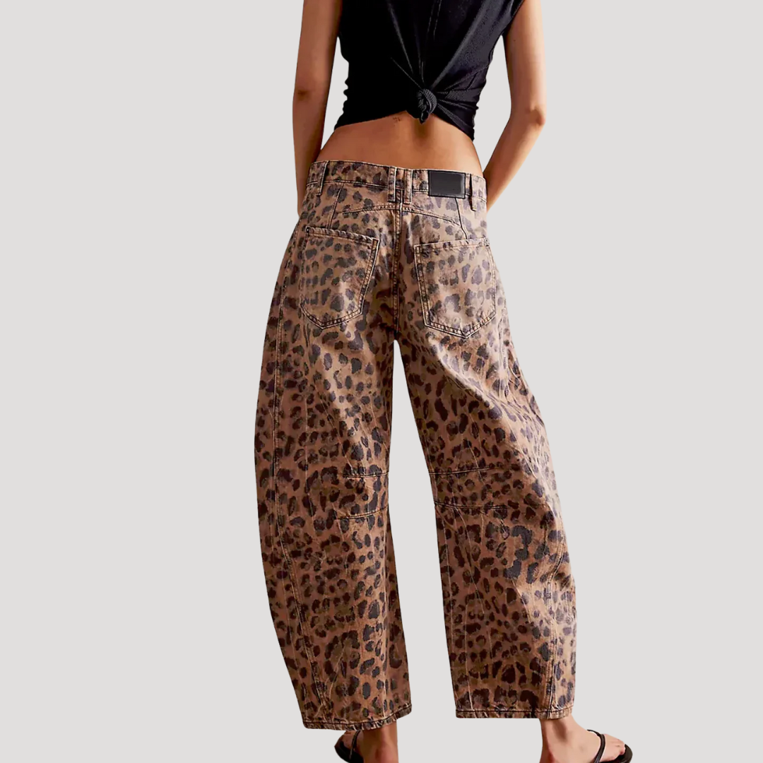 Isadora | Women's Leopard Print Barrel Leg Wide Jeans