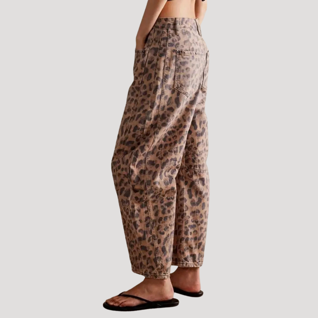 Isadora | Women's Leopard Print Barrel Leg Wide Jeans
