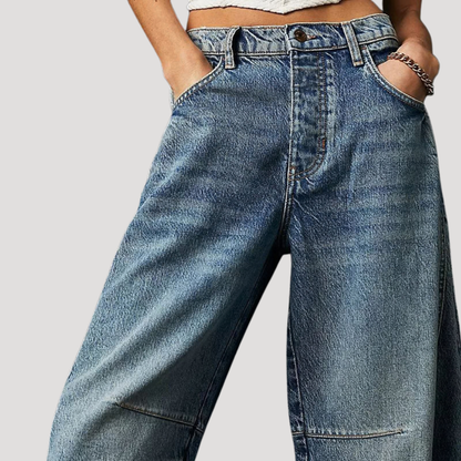 Isadora | Women's Leopard Print Barrel Leg Wide Jeans