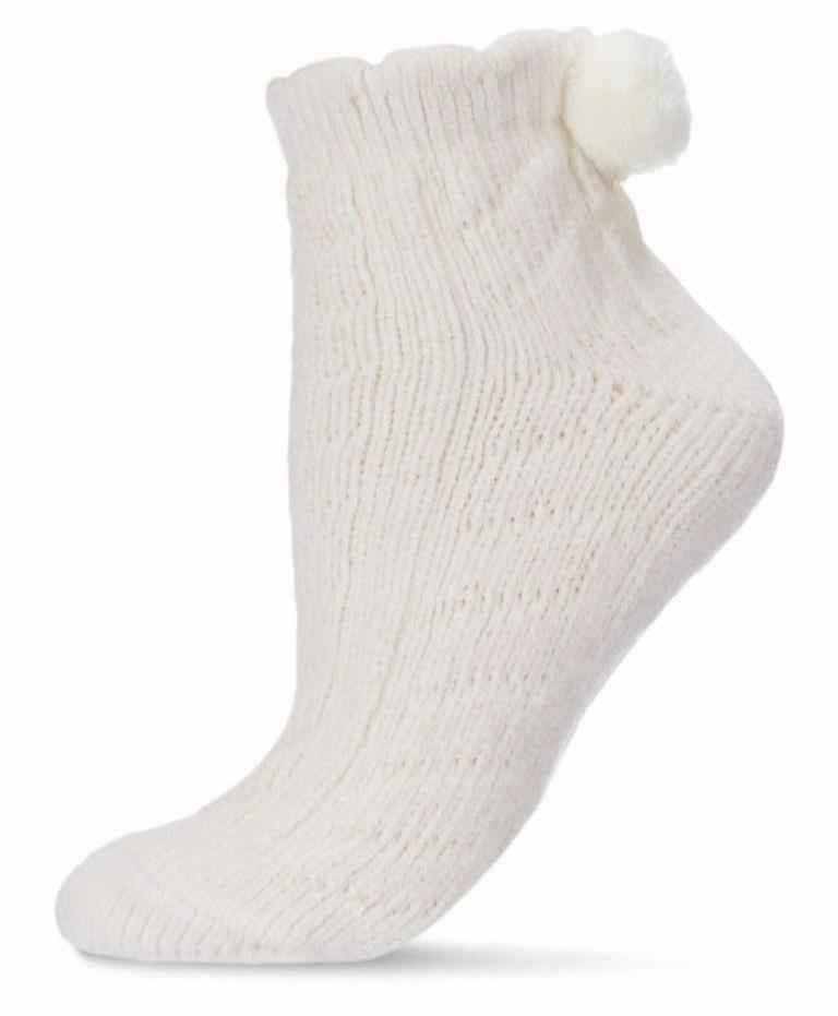 Cable Pom Pom Infused Women's Anklet Socks