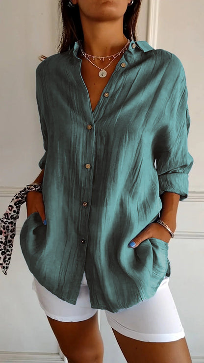 Azure | Women's Casual Button-Down Shirt Oversized Long Sleeve