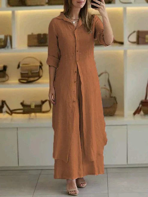 Lara | Women's Shirt Dress 3/4 Sleeve Button Down Maxi Dress