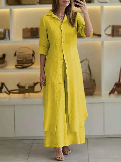 Lara | Women's Shirt Dress 3/4 Sleeve Button Down Maxi Dress