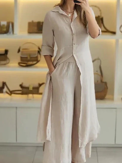 Lara | Women's Shirt Dress 3/4 Sleeve Button Down Maxi Dress
