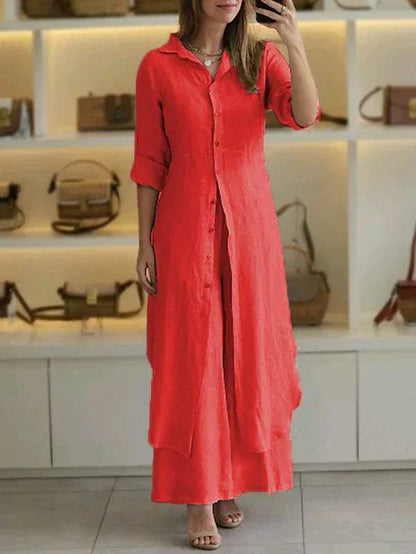 Lara | Women's Shirt Dress 3/4 Sleeve Button Down Maxi Dress
