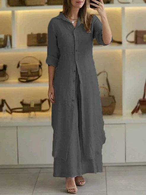 Lara | Women's Shirt Dress 3/4 Sleeve Button Down Maxi Dress