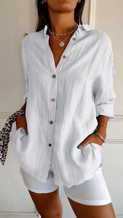 Azure | Women's Casual Button-Down Shirt Oversized Long Sleeve