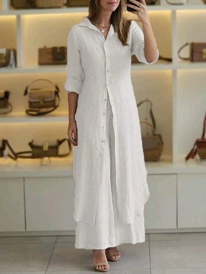 Lara | Women's Shirt Dress 3/4 Sleeve Button Down Maxi Dress
