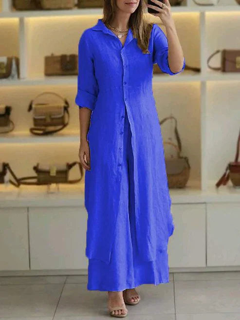 Lara | Women's Shirt Dress 3/4 Sleeve Button Down Maxi Dress
