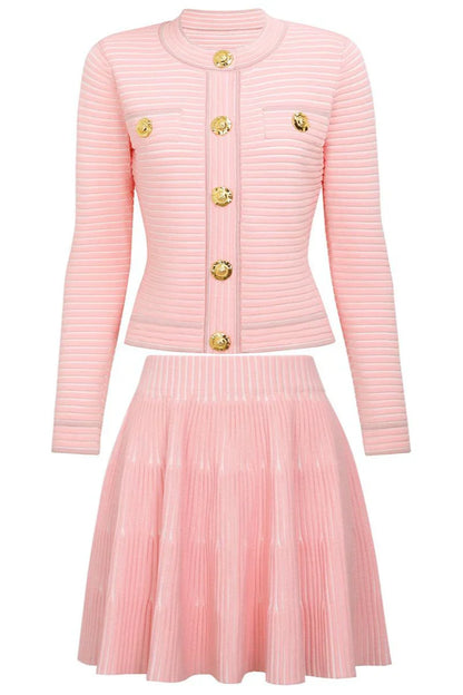KATYA Knit Long Sleeve Bodycon Set PINK