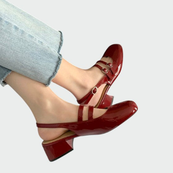 Scarlett | Women's Patent Double-Strap Mary Jane Block Heel Pumps