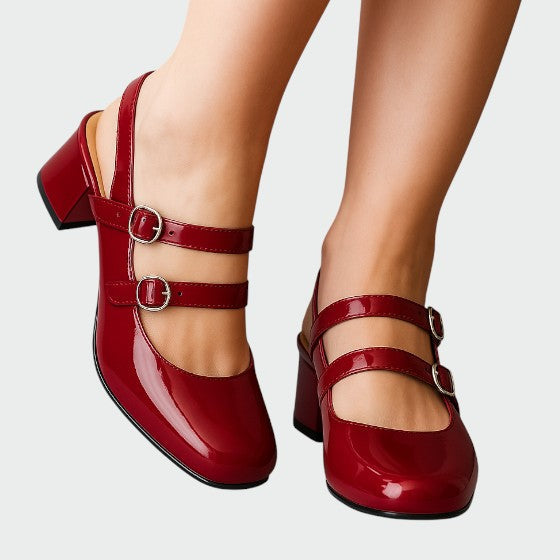 Scarlett | Women's Patent Double-Strap Mary Jane Block Heel Pumps