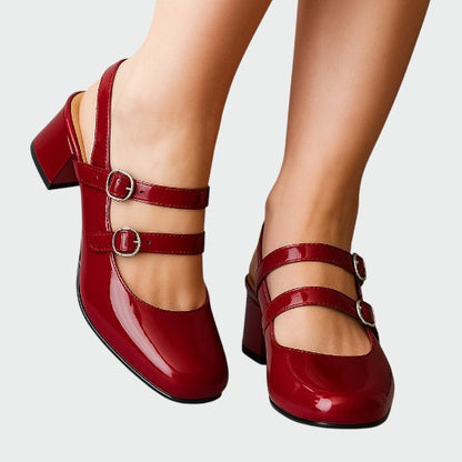 Scarlett | Women's Patent Double-Strap Mary Jane Block Heel Pumps