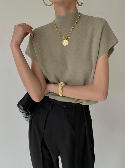 Noira | Women's Mock Neck Sleeveless Top Padded Shoulder Vest