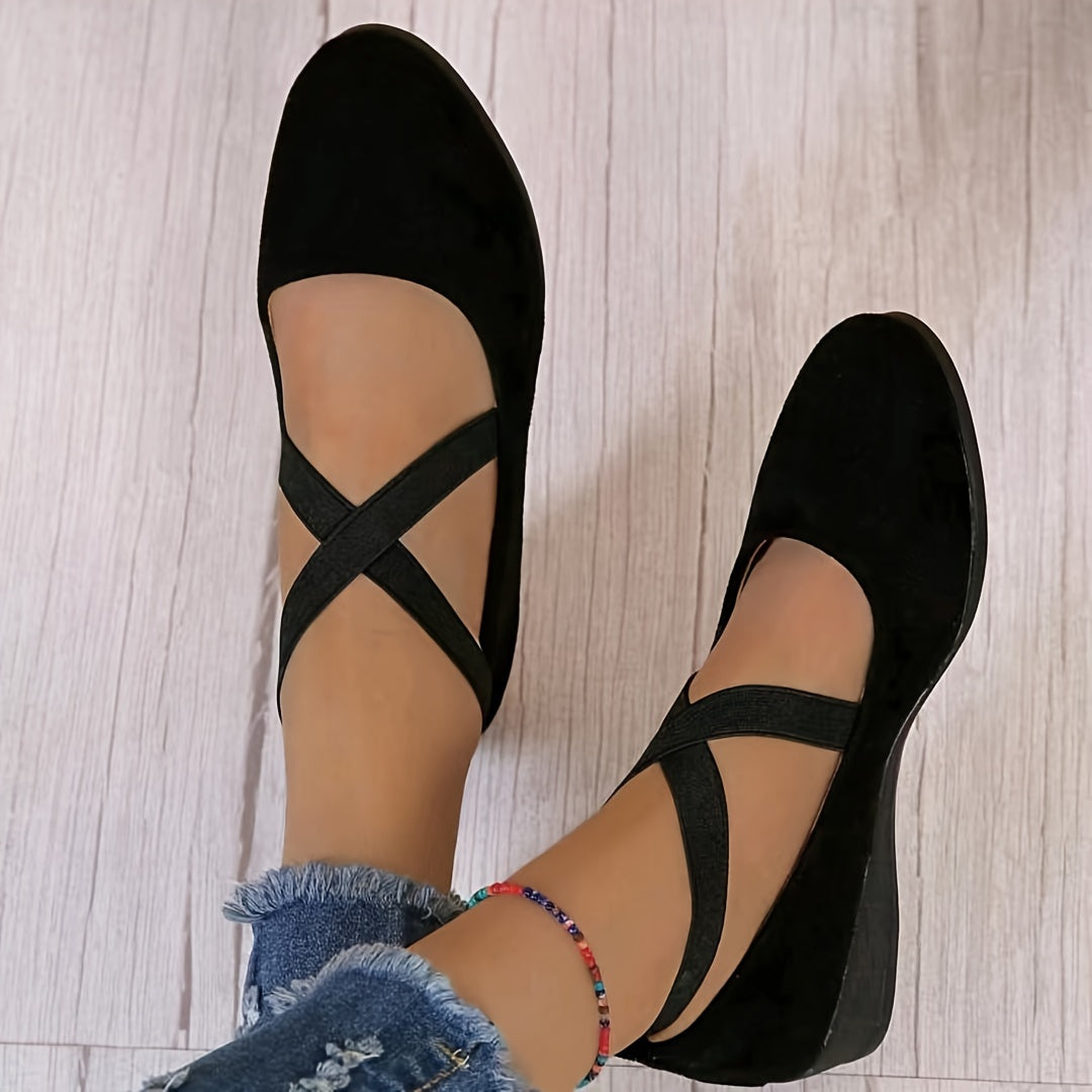 Luelle | Women's Crossover Strap Low Wedge Shoes