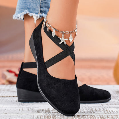 Luelle | Women's Crossover Strap Low Wedge Shoes
