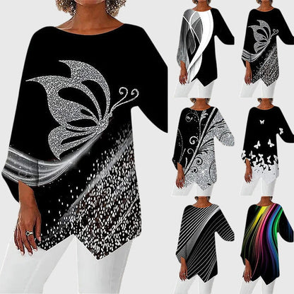 Lyanna | Women's Butterfly Print Asymmetric Hem Top