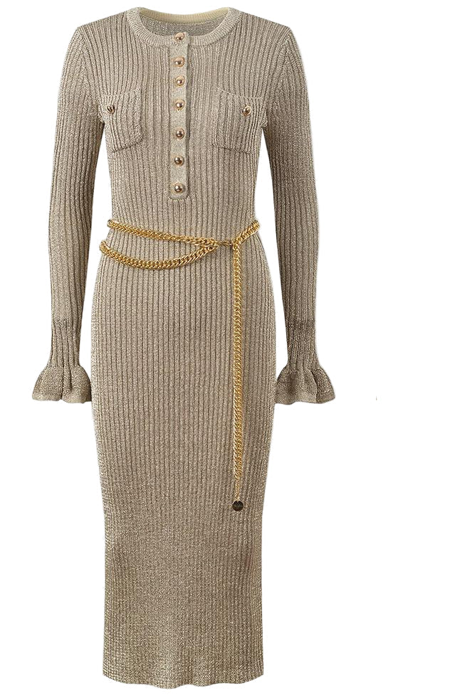 NAZARET Knit Long Sleeve Midi Bodycon Dress