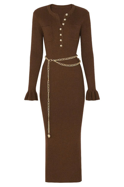 NAZARET Knit Long Sleeve Midi Bodycon Dress