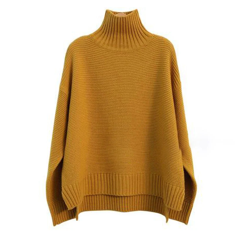 Women Cashmere Sweater | High Neck Thick Wool Pullover yellow