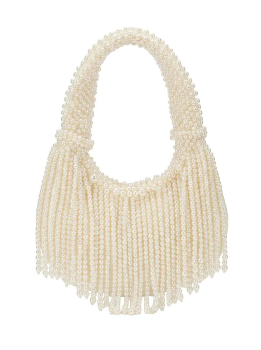 Women Pearl Evening Clutch | Luxury Designer Handbag | Long Tassel Clutch | Pearl Handle