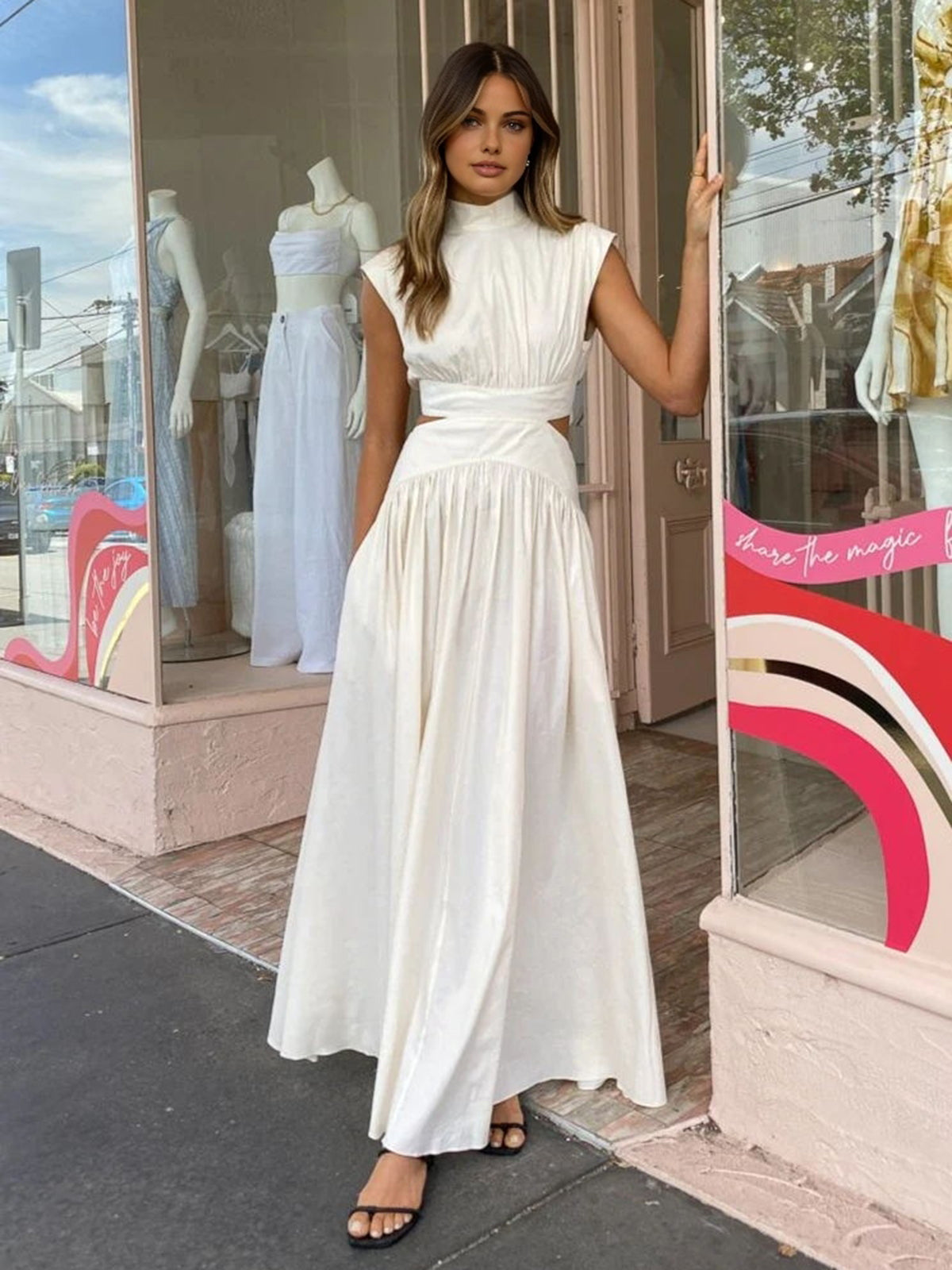 Blanc | Women's Mock Neck Cutout Maxi Dress Sleeveless Occasion Dress