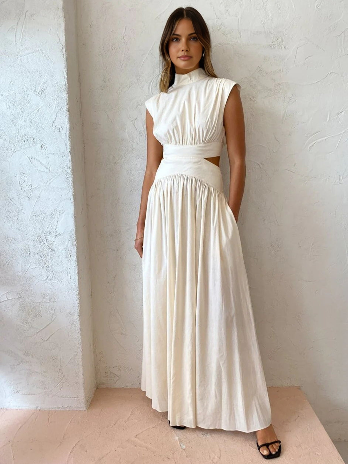 Blanc | Women's Mock Neck Cutout Maxi Dress Sleeveless Occasion Dress