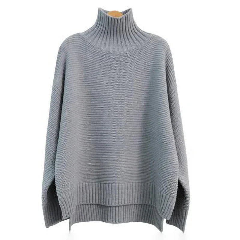 Women Cashmere Sweater | High Neck Thick Wool Pullover gray