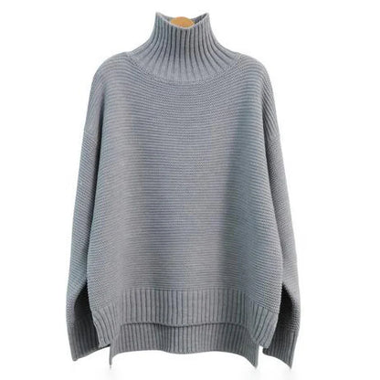 Women Cashmere Sweater | High Neck Thick Wool Pullover gray