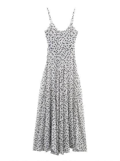 Women Polka Dot Print Maxi Dress | Spaghetti Strap | V-Neck White