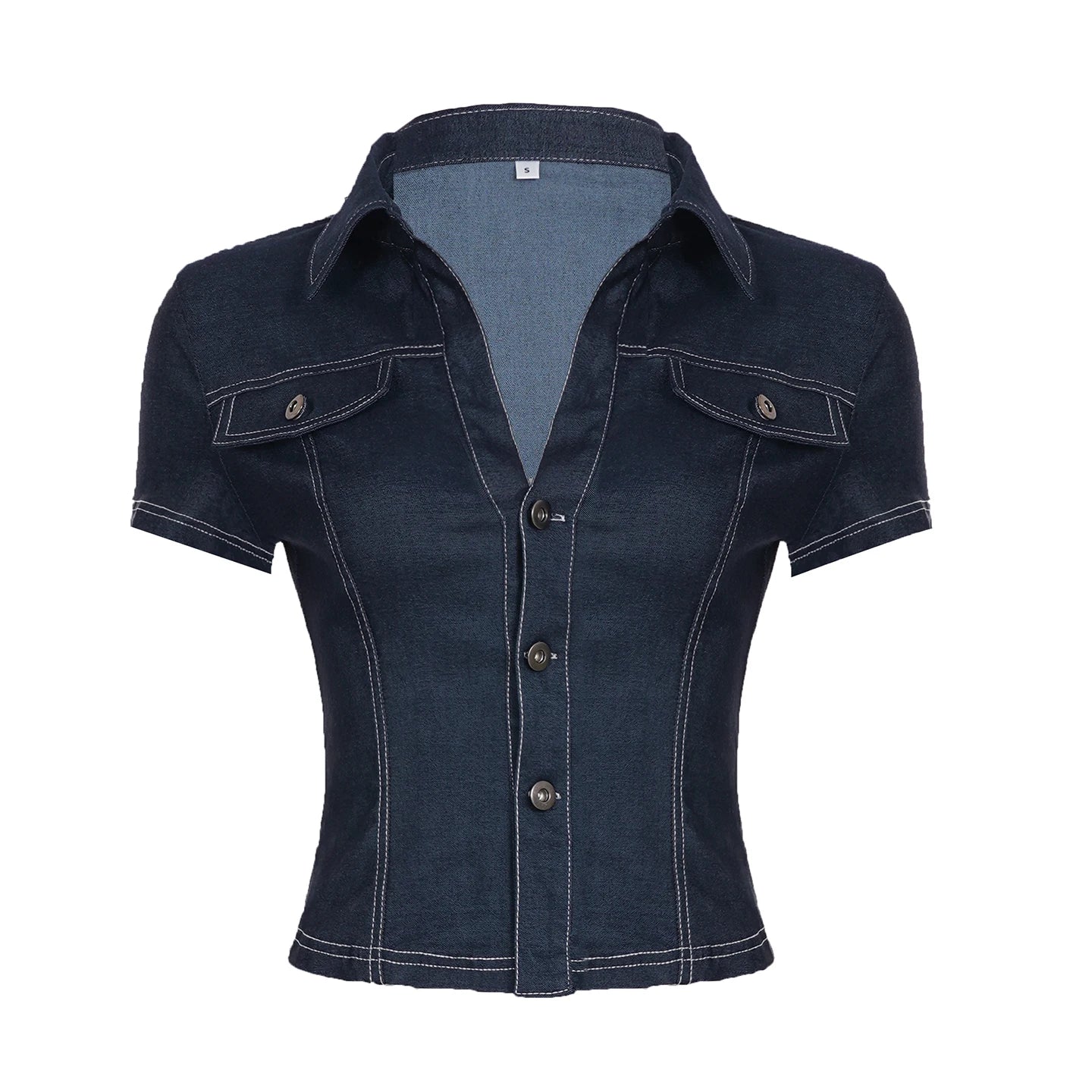Women Retro High Waisted Top | Denim Top | Y2k Deep Blue